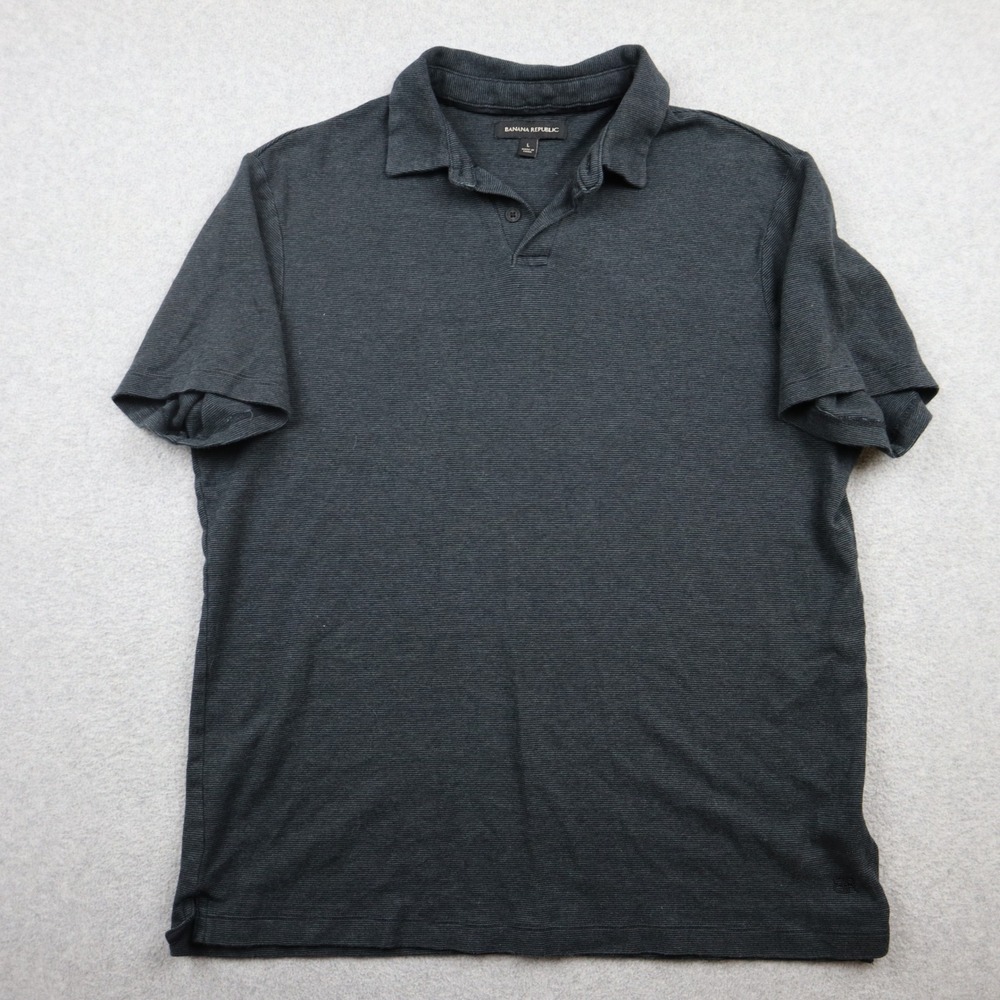 Banana Republic Polo Shirt Mens Large Gray Micro Striped Short Sleeve Cotton